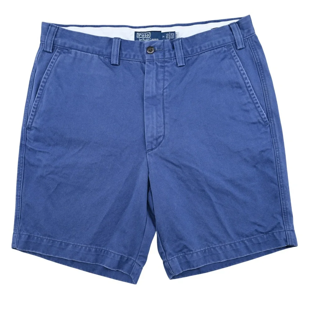 100% Cotton Polo Ralph Lauren Men 34 Blue Salinger Chino Shorts Relaxed Fit